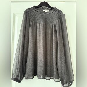 LOFT Charcoal cheetah Smocked Top